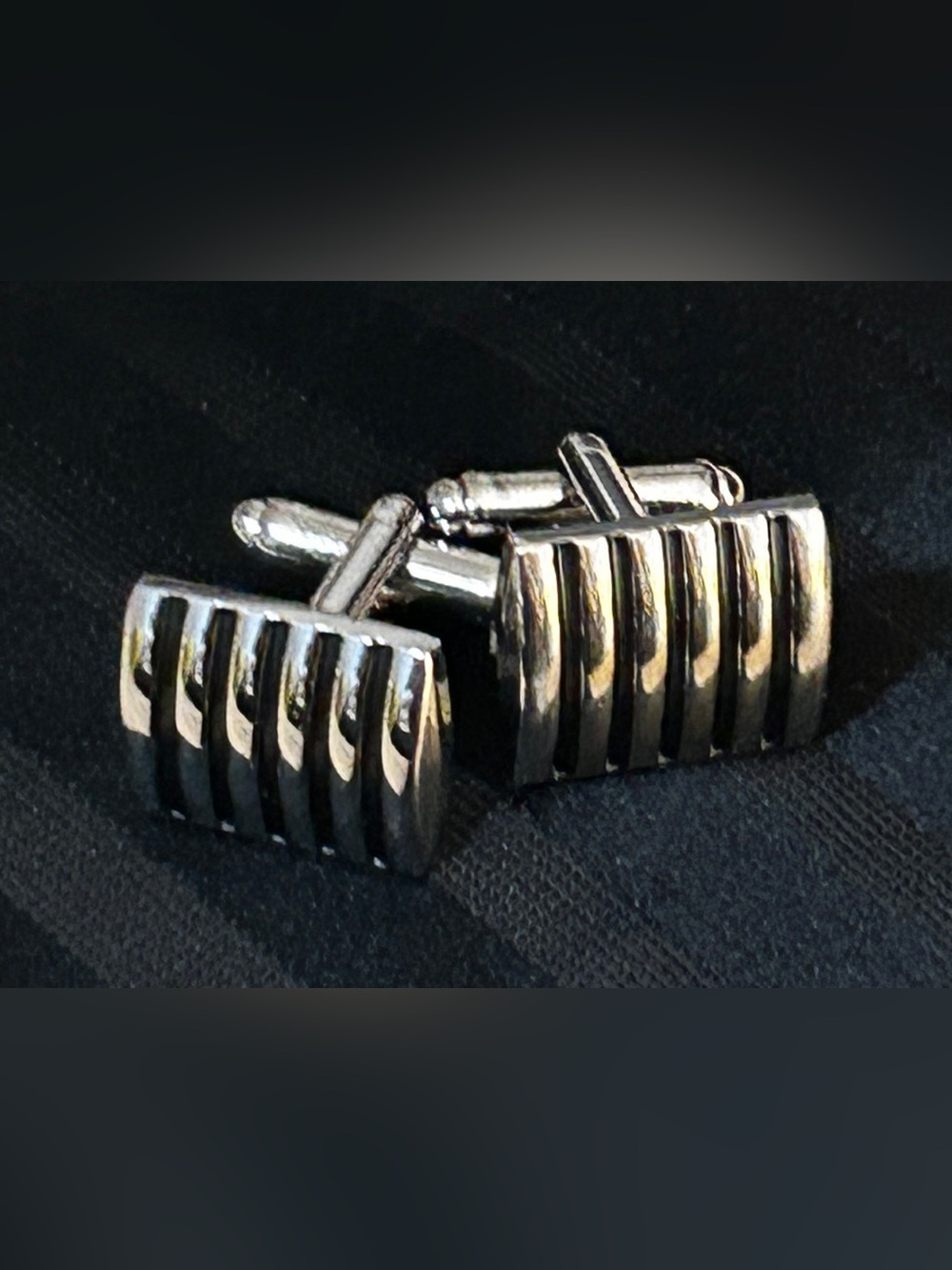 Silver Ribbed Men’s Cufflinks - Classic Metal Finish